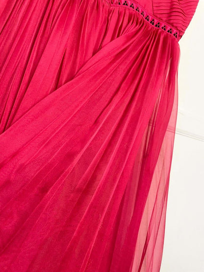 self - portrait pleated chiffon midi cocktail dress - good market thrift store