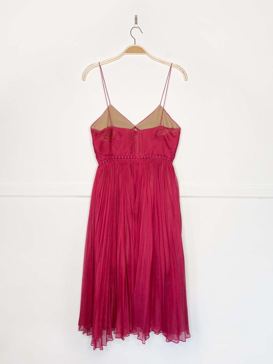 self - portrait pleated chiffon midi cocktail dress - good market thrift store