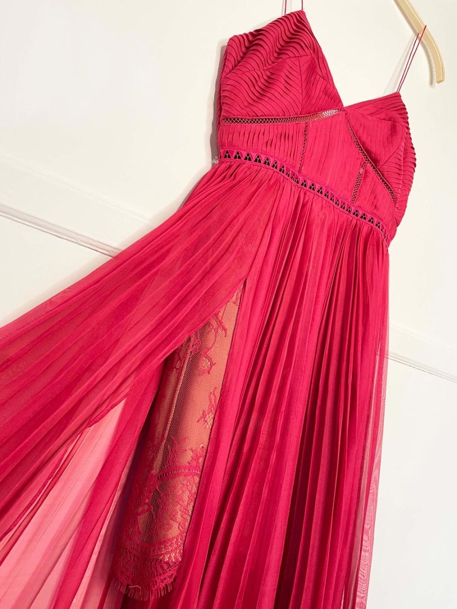 self - portrait pleated chiffon midi cocktail dress - good market thrift store