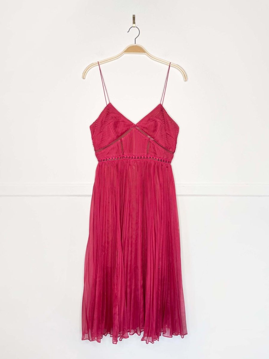 self - portrait pleated chiffon midi cocktail dress - good market thrift store