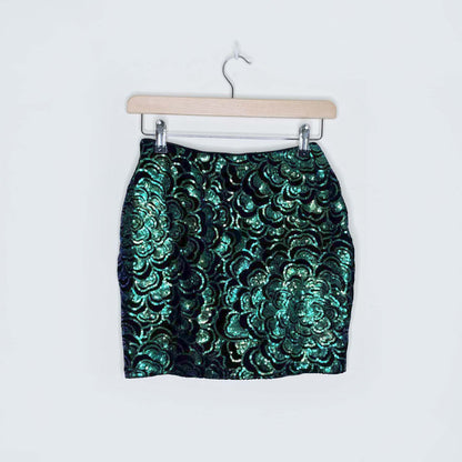 h&m green flower sequin velour mini skirt - size xs
