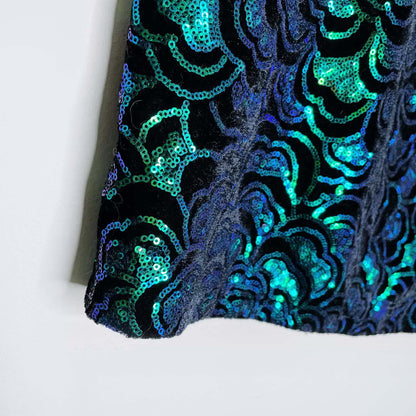 h&m green flower sequin velour mini skirt - size xs