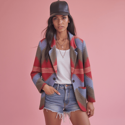 vintage 80s maurizio ramani wool - blend serape blanket jacket - good market thrift store