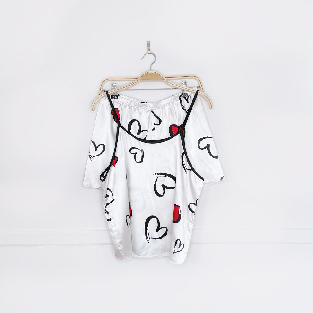 sketched hearts satin cami + shorts set