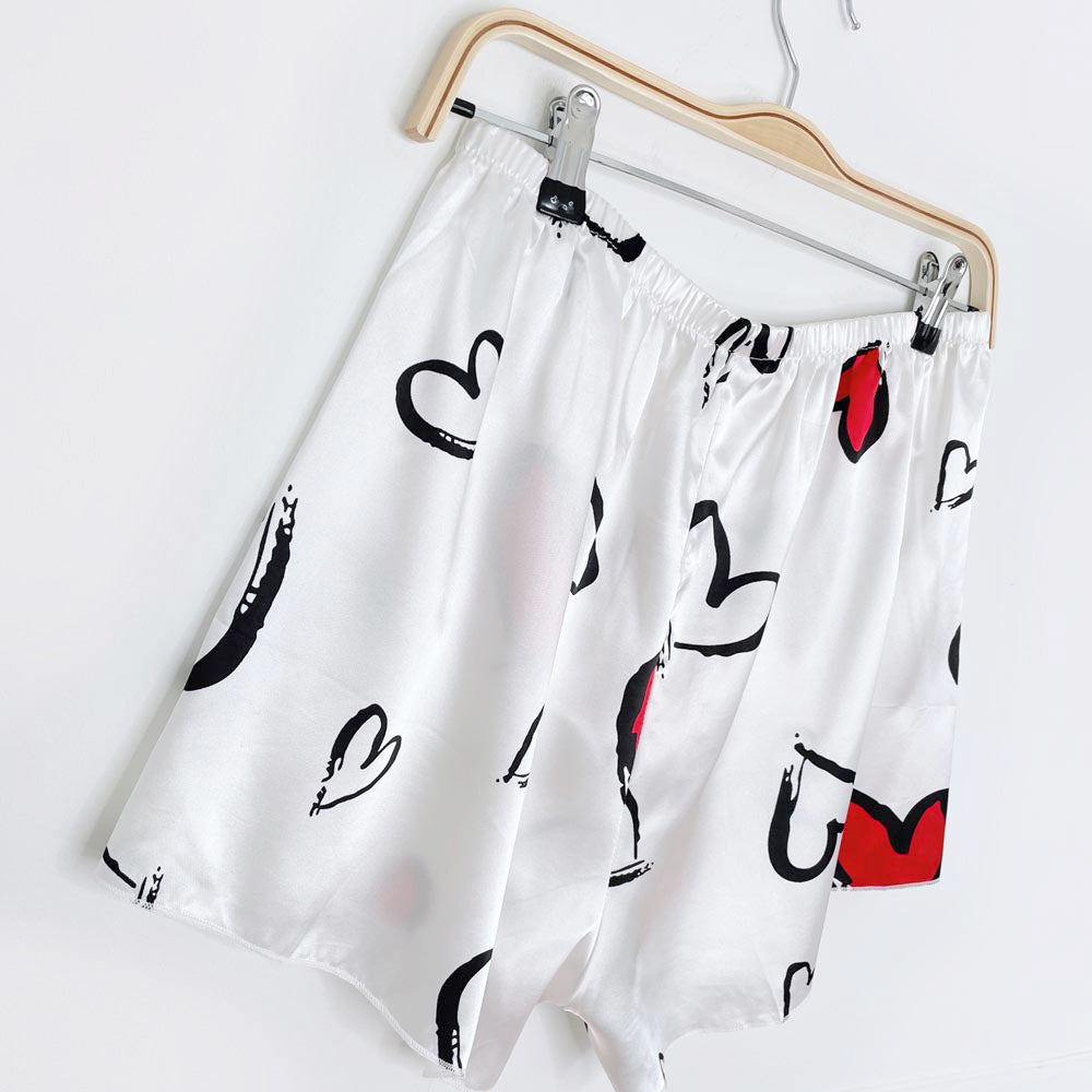 sketched hearts satin cami + shorts set