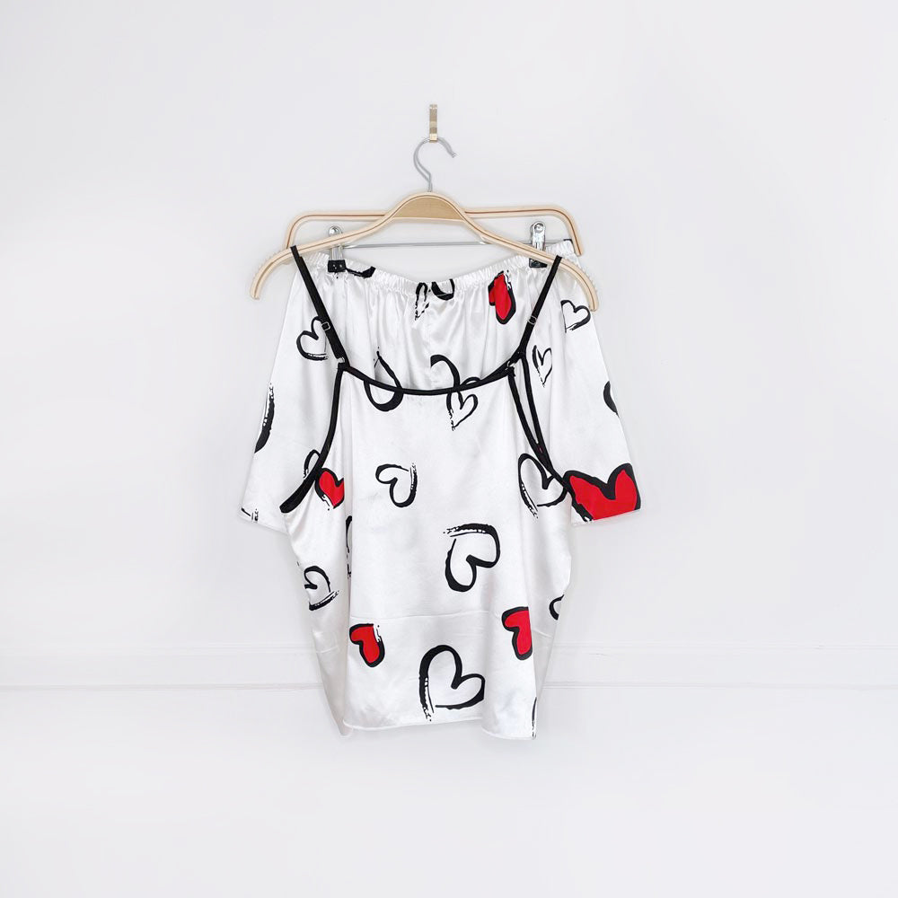sketched hearts satin cami + shorts set