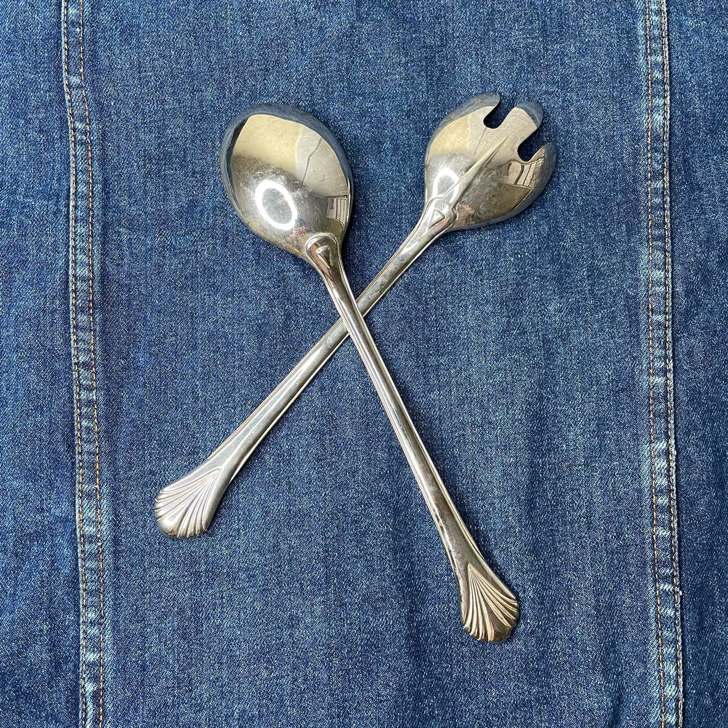 vintage silverware salad servers