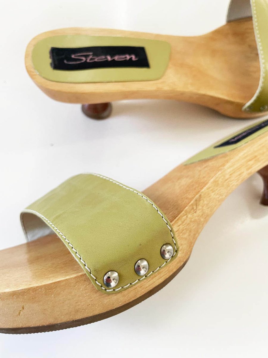 seven leather low heel wood clog sandal | made in brazil | steve madden - good market thrift store