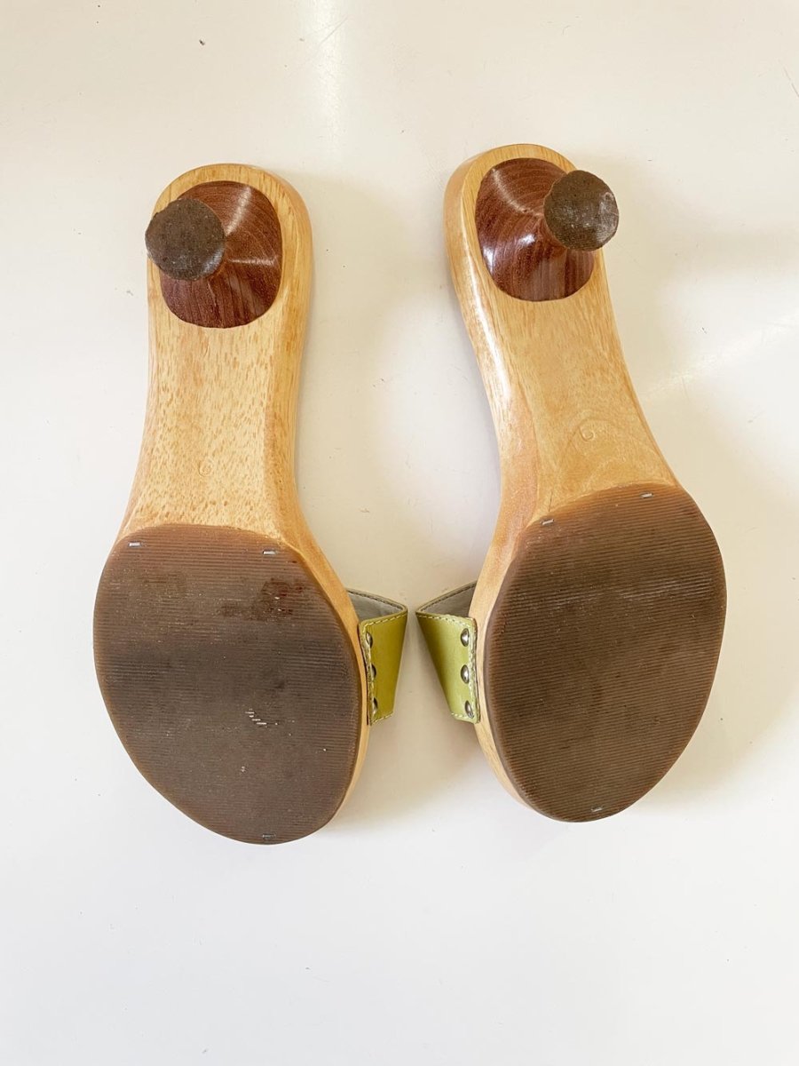 seven leather low heel wood clog sandal | made in brazil | steve madden - good market thrift store