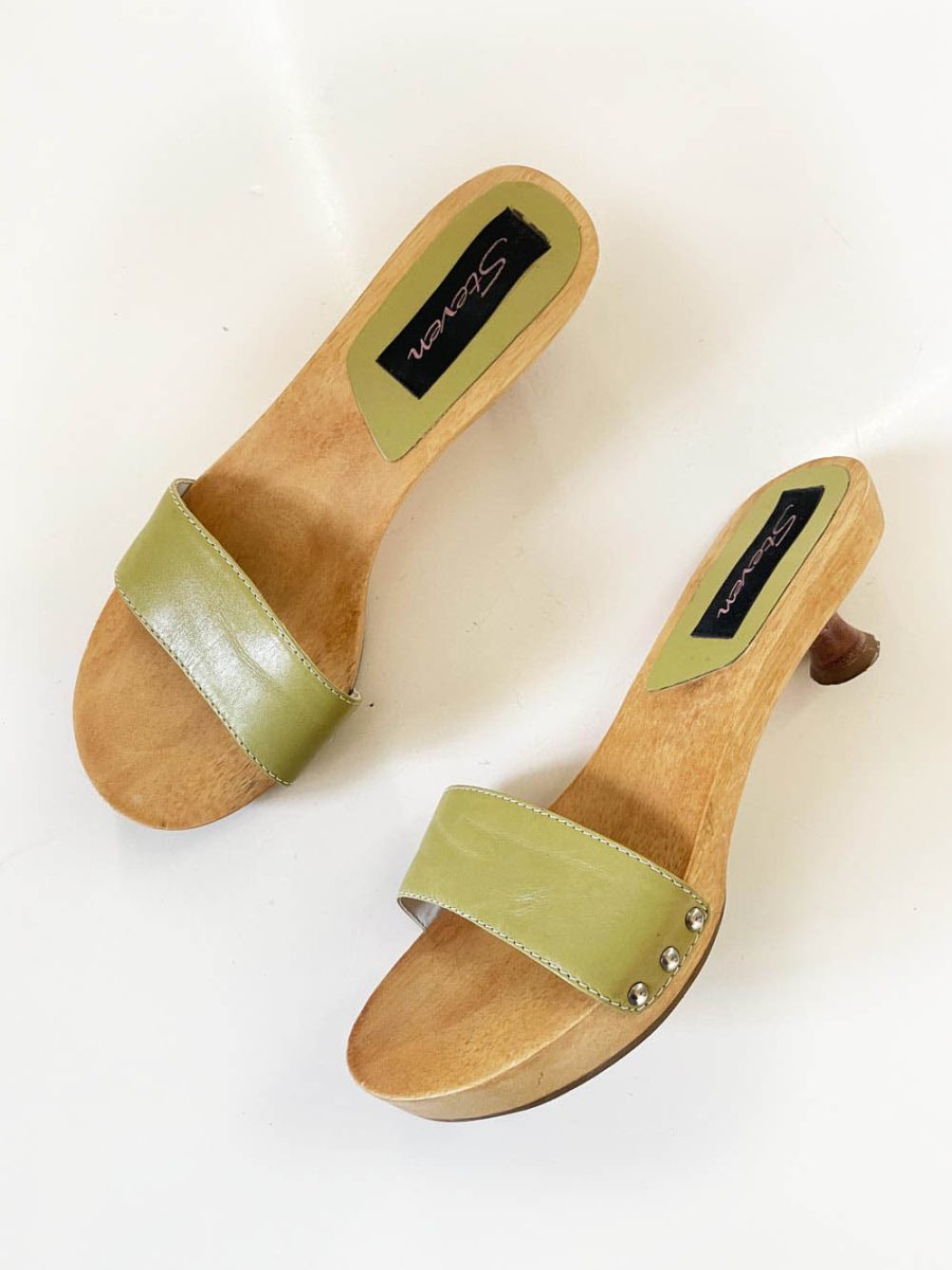 seven leather low heel wood clog sandal | made in brazil | steve madden - good market thrift store