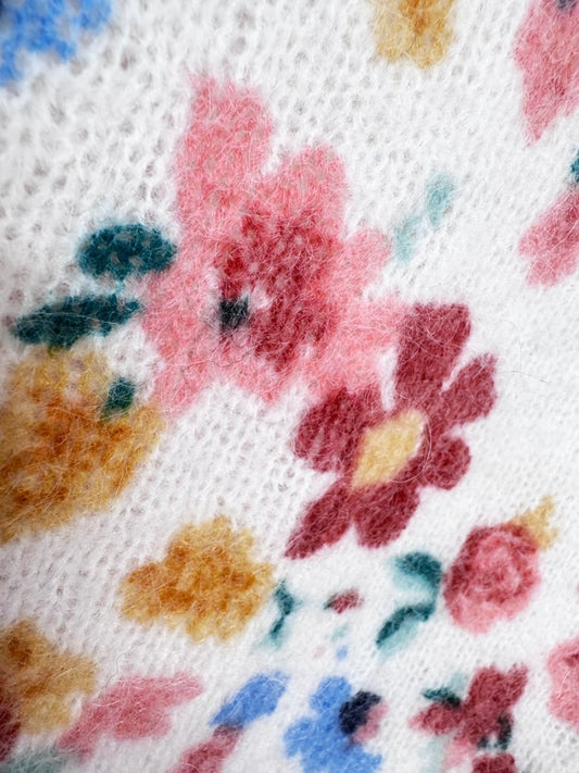 sézane kid mohair-wool garden flowers knit sweater | la fil rouge - good market thrift store