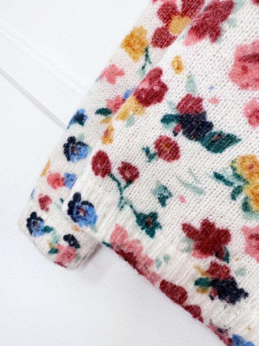 sézane kid mohair-wool garden flowers knit sweater | la fil rouge - good market thrift store