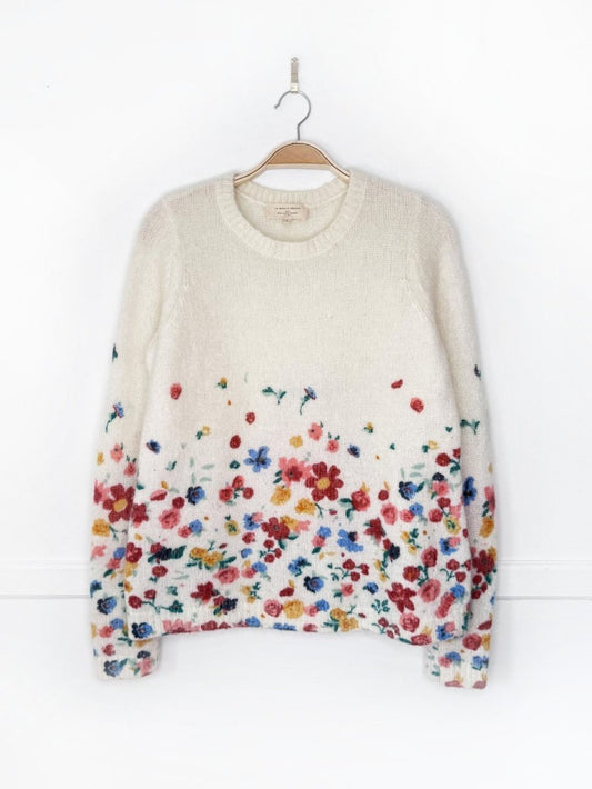 sézane kid mohair-wool garden flowers knit sweater | la fil rouge - good market thrift store