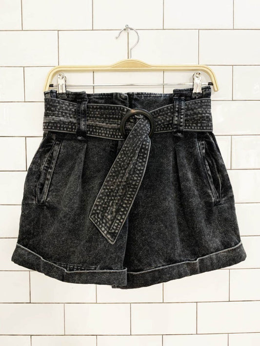 sézane rome pleated belted denim shorts - good market thrift store