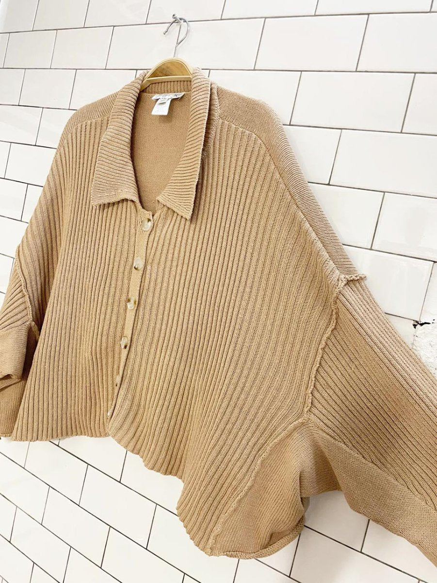 she + sky super boxy knit collared cardigan sweater - good market thrift store