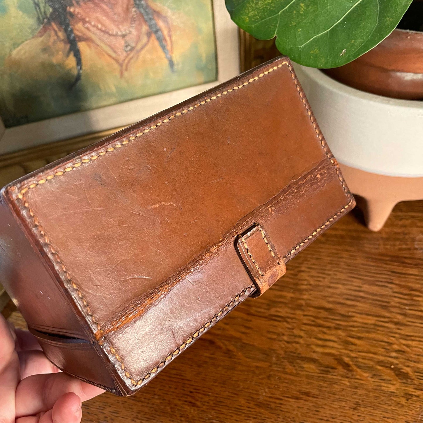 vintage 1900s leather horseshoe collar box