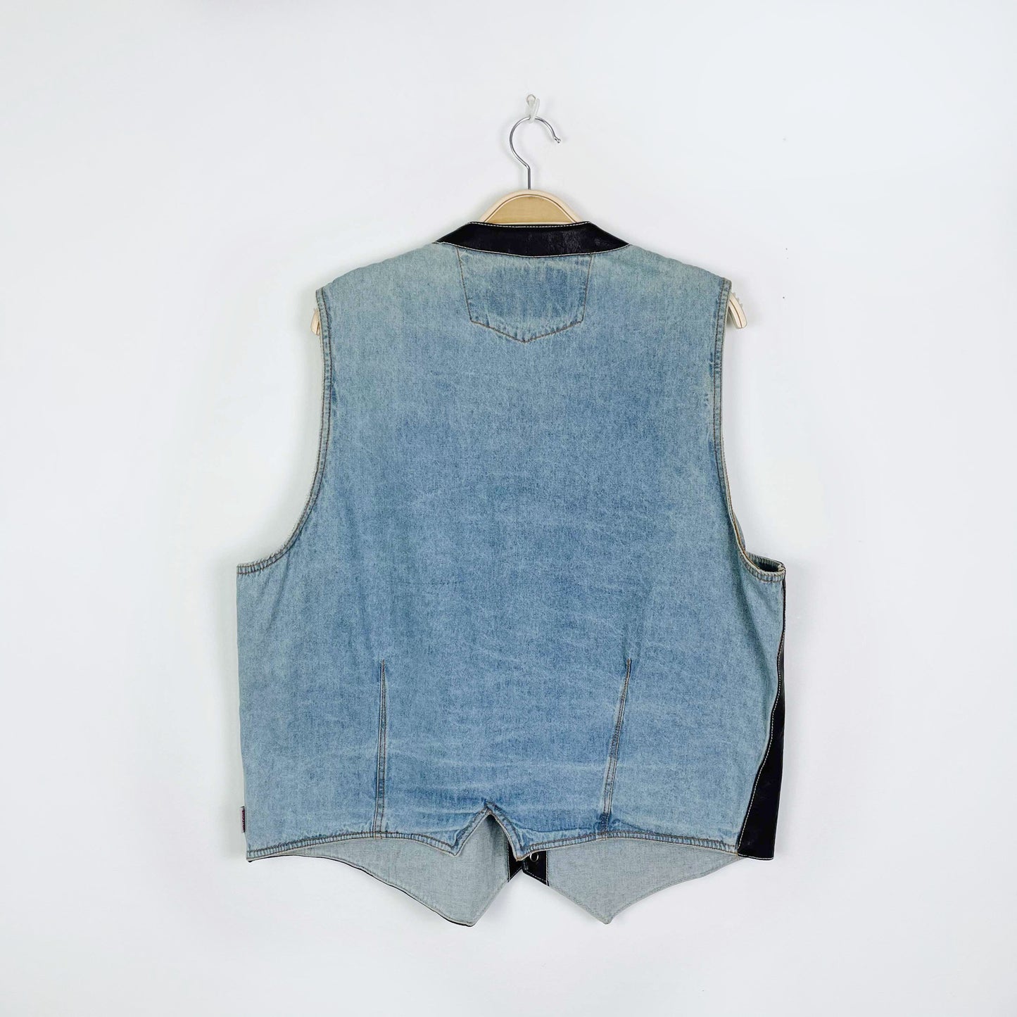 vintage shooter western faux leather denim vest - size xl