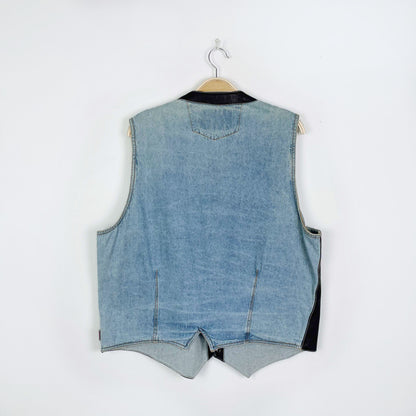 vintage shooter western faux leather denim vest - size xl