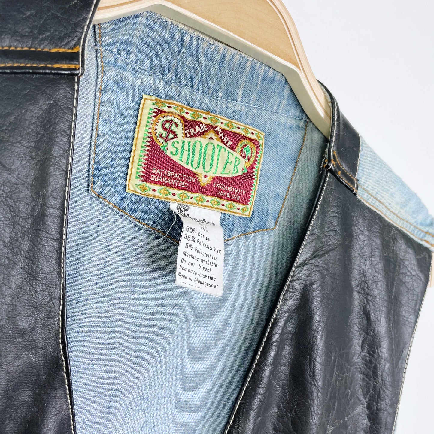 vintage shooter western faux leather denim vest - size xl