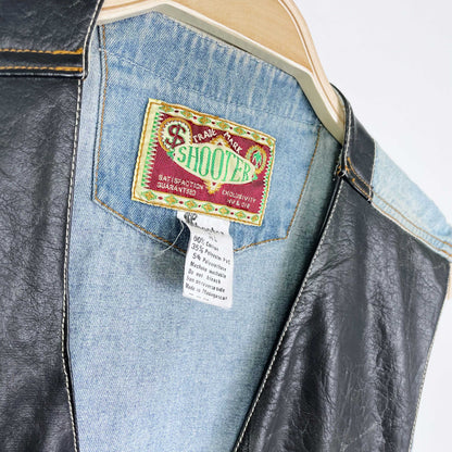 vintage shooter western faux leather denim vest - size xl