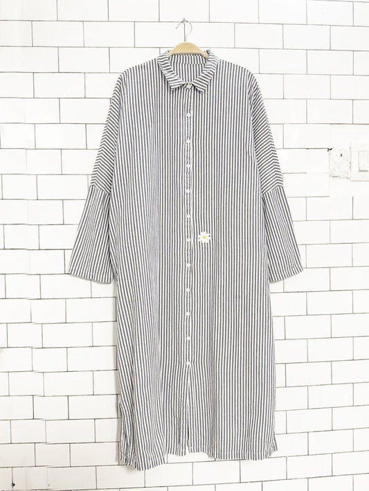 shou youtin boxy striped daisy patch maxi shirt dress | with pockets - good market thrift store