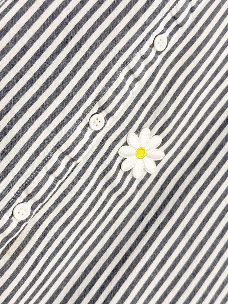 shou youtin boxy striped daisy patch maxi shirt dress | with pockets - good market thrift store