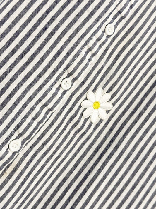 shou youtin boxy striped daisy patch maxi shirt dress | with pockets - good market thrift store