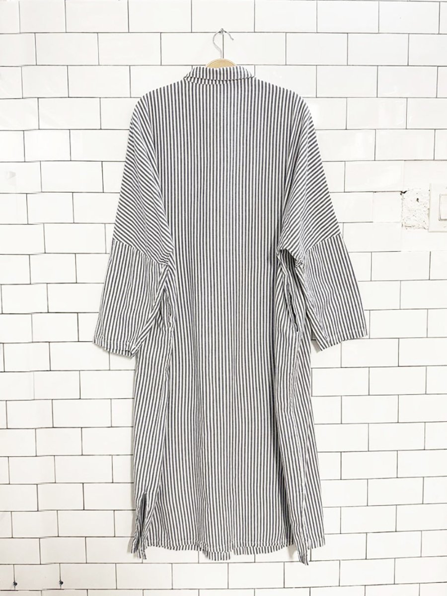 shou youtin boxy striped daisy patch maxi shirt dress | with pockets - good market thrift store