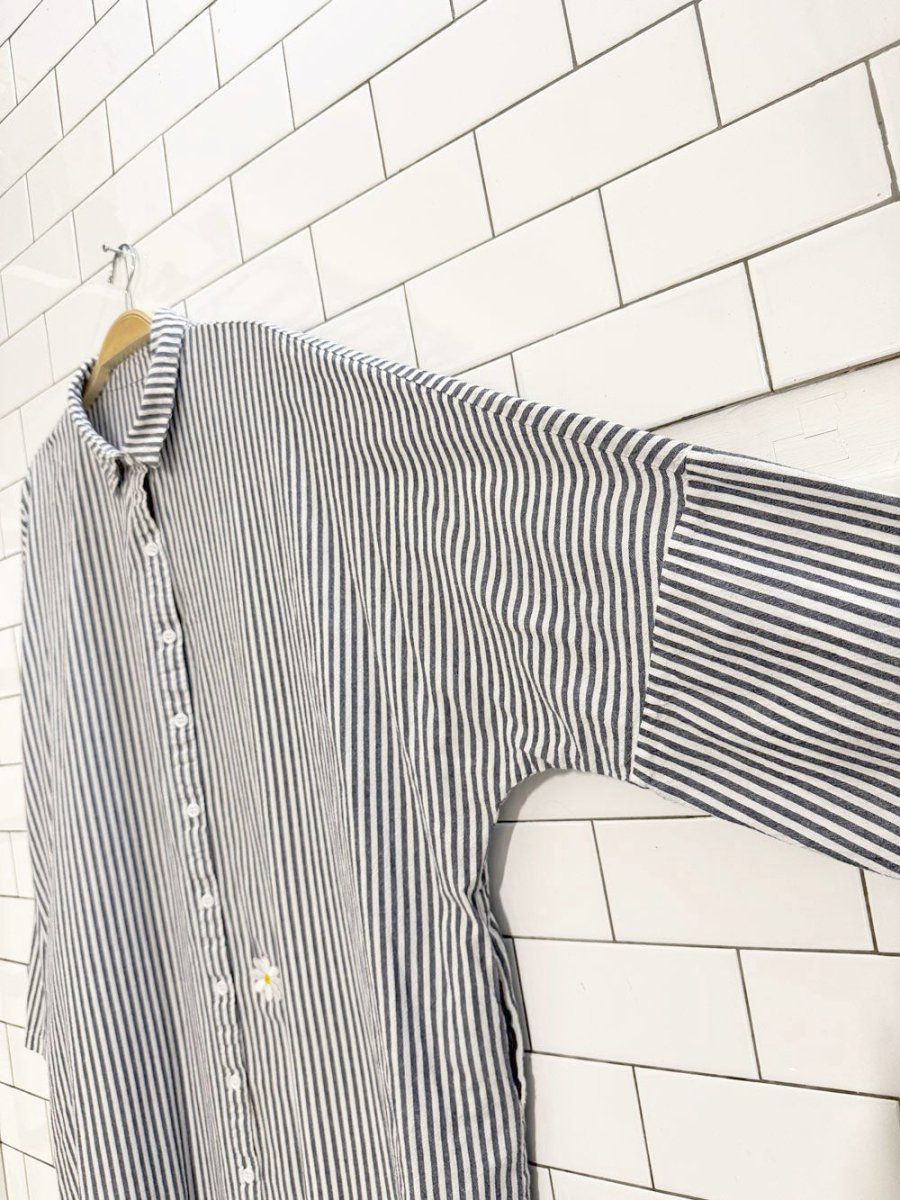shou youtin boxy striped daisy patch maxi shirt dress | with pockets - good market thrift store