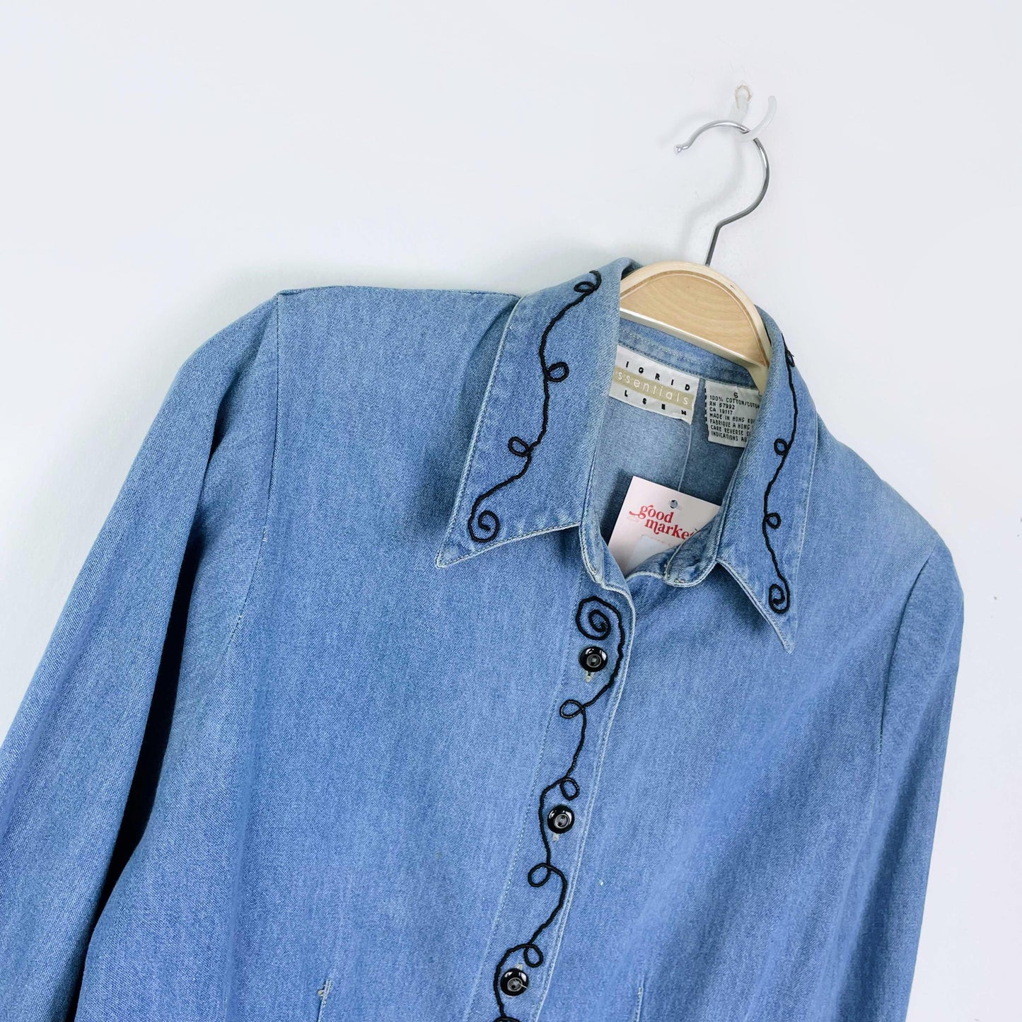 vintage sigrid olsen embroidered fitted denim shirt - size 6