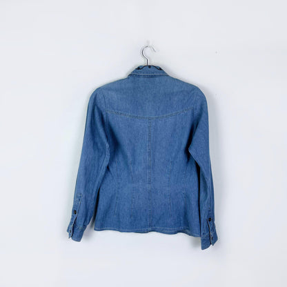 vintage sigrid olsen embroidered fitted denim shirt - size 6