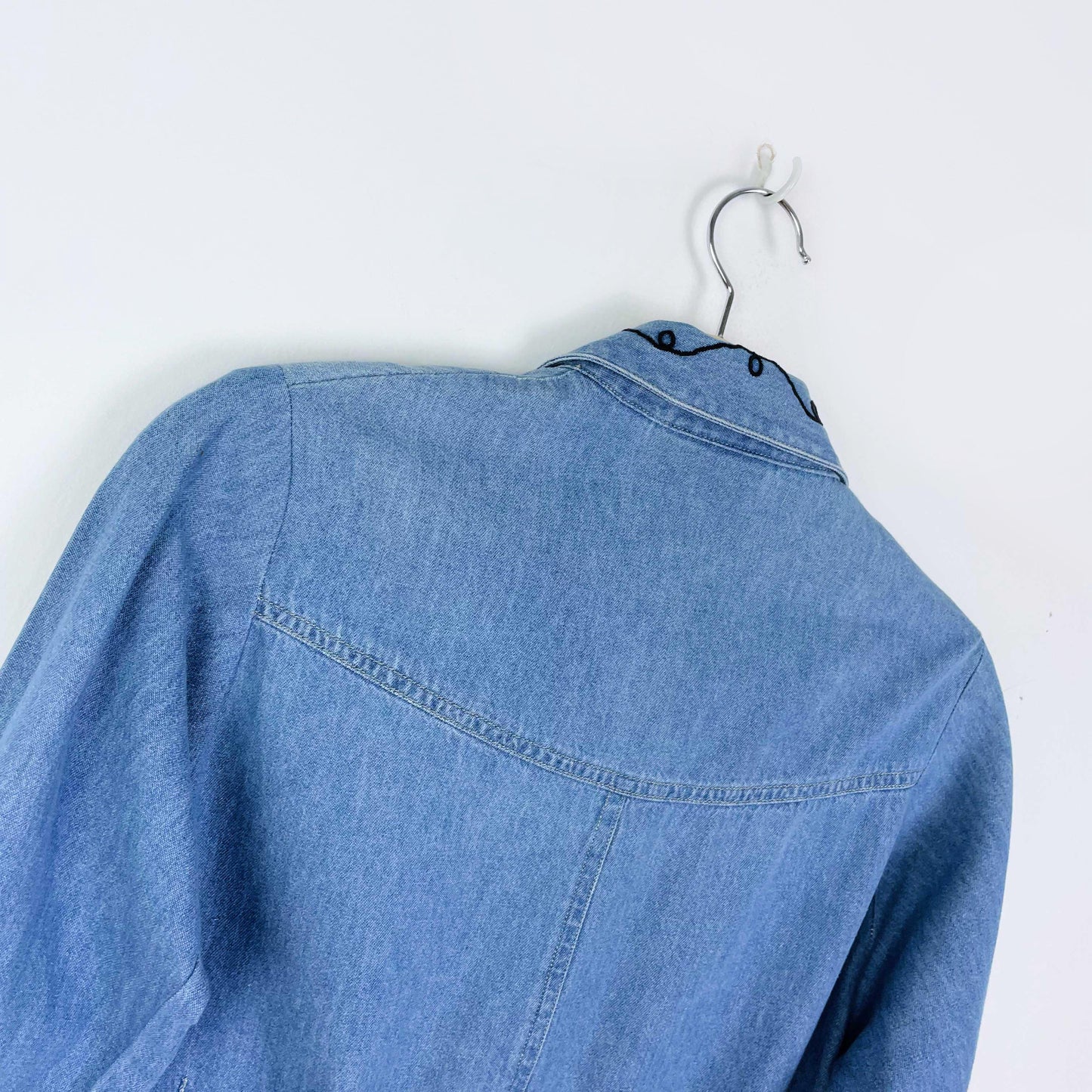 vintage sigrid olsen embroidered fitted denim shirt - size 6