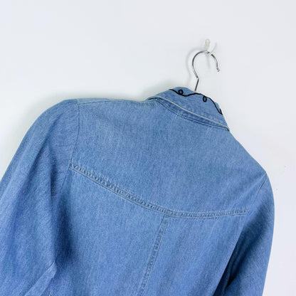 vintage sigrid olsen embroidered fitted denim shirt - size 6