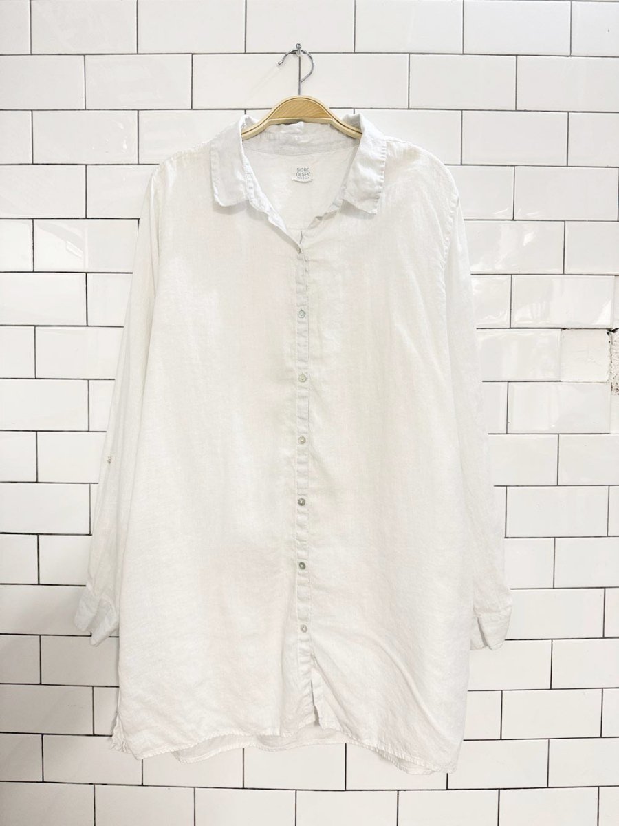 sigrid olsen 100% linen full button shirt dress - good market thrift store