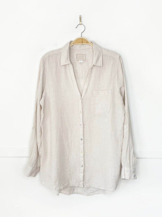 sigrid olsen 100% linen relaxed full button shirt - good market thrift store