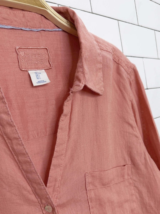 sigrid olsen 100% linen v-neck shell-button shirt - good market thrift store