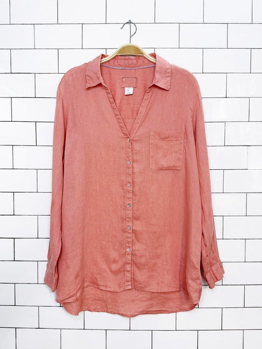 sigrid olsen 100% linen v-neck shell-button shirt - good market thrift store