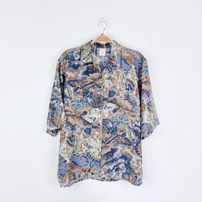 vintage 100% silk cabana shirt