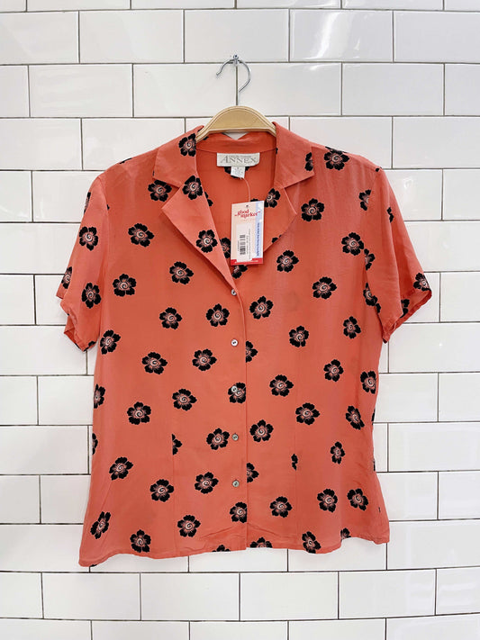 vintage annex coral floral silk blouse
