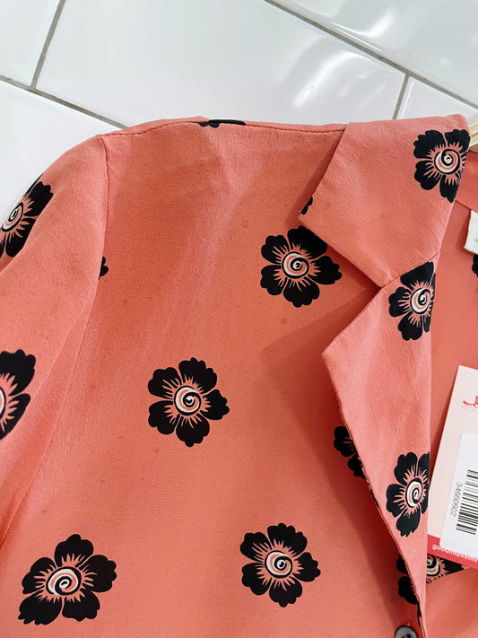 vintage annex coral floral silk blouse
