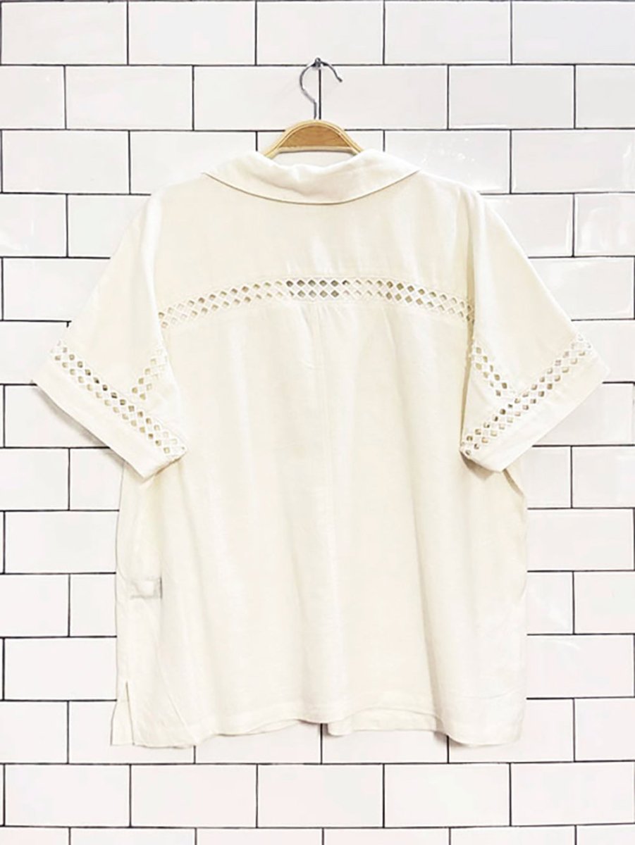 simply vera wang linen - blend openwork trim blouse - good market thrift store