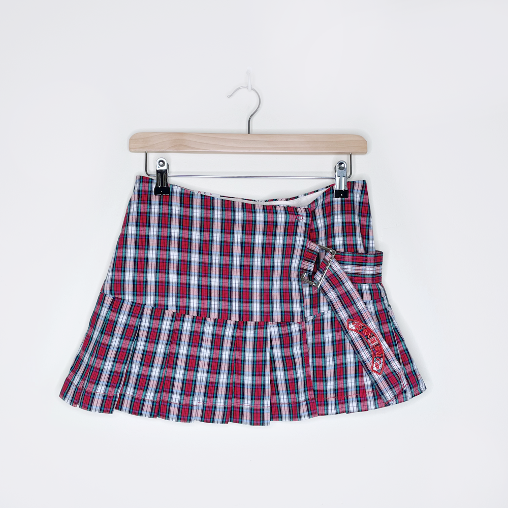 nwt deadstock parasuco pleated plaid wrap mini skirt - size 6