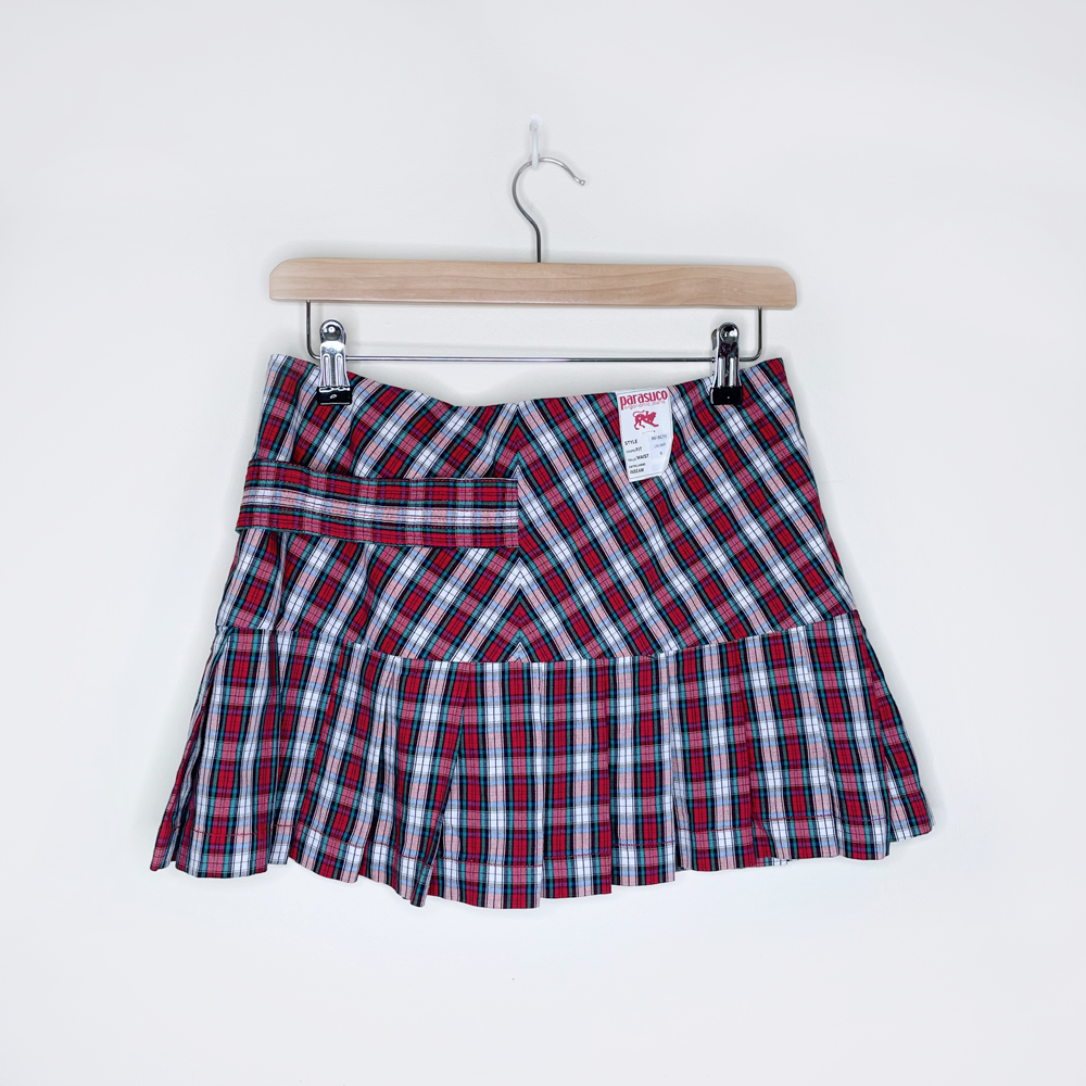 nwt deadstock parasuco pleated plaid wrap mini skirt - size 6