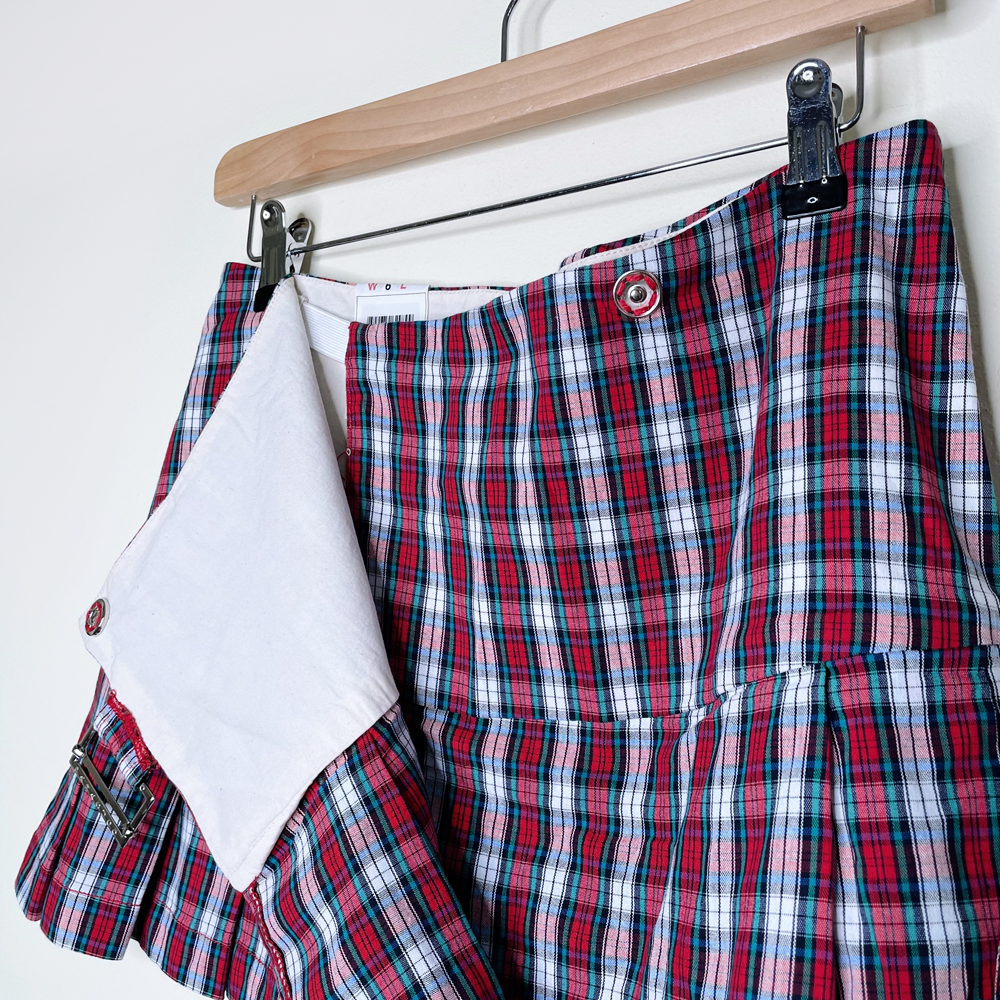 nwt deadstock parasuco pleated plaid wrap mini skirt - size 6