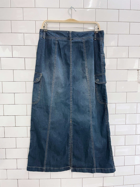 y2k gloria vanderbilt cargo denim maxi skirt