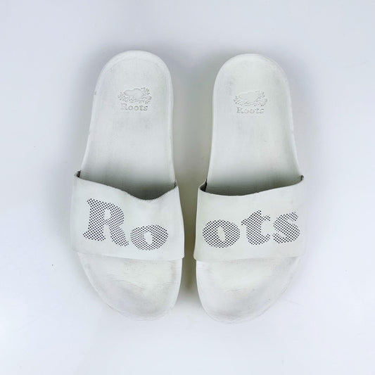 roots white lasercut pool slides - size 8