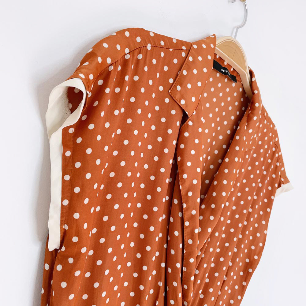 smythe satin polka dot wrap midi dress