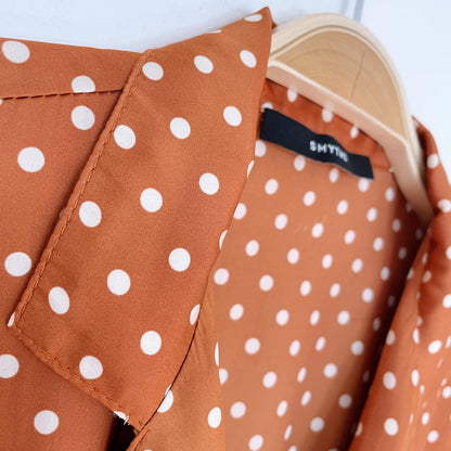 smythe satin polka dot wrap midi dress