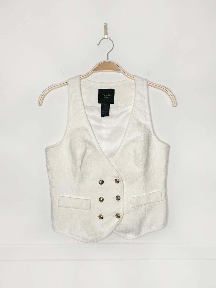 smythe linen - blend double breasted vest | gold lion buttons - good market thrift store