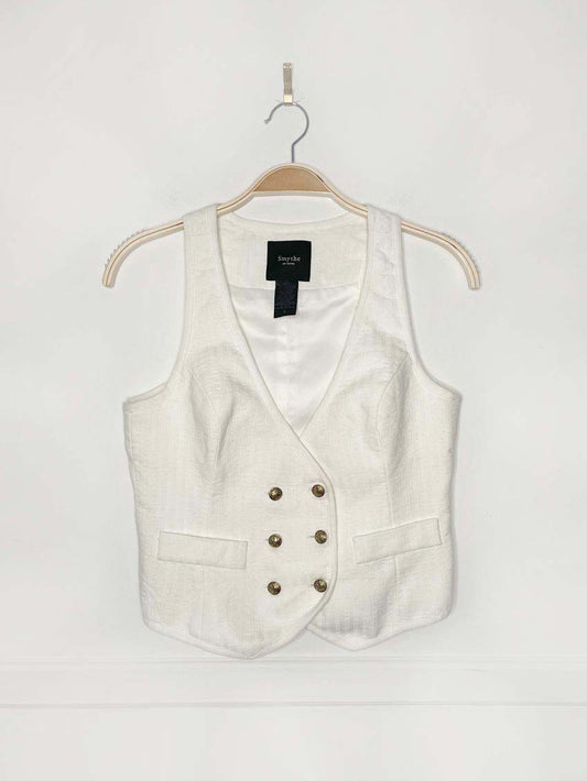 smythe linen - blend double breasted vest | gold lion buttons - good market thrift store